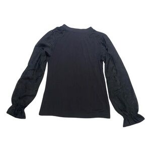 T Tahari Black Ribbed Puff Sleeve Blouse